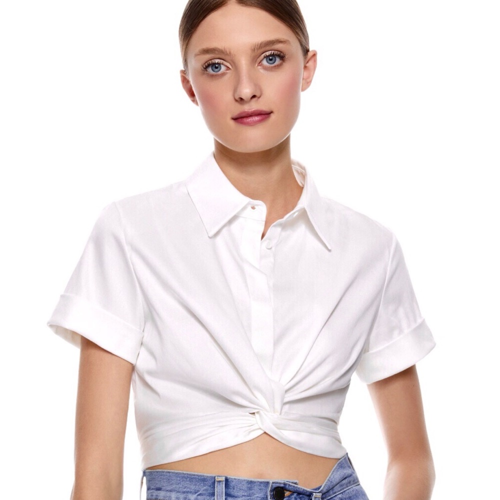 Alice + Olivia Phebe Knot-Front Crop Button-Down